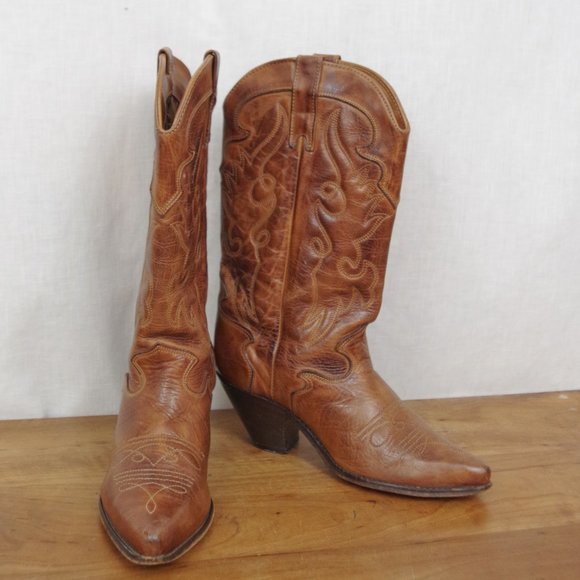 Zodiac Shoes - Ladies' Vintage Zodiac Brown Leather Cowgirl Boots Size 8.5M